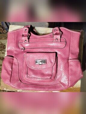 Pink Rosetti Faux-Snakeskin Tote Bag with Front Pocket